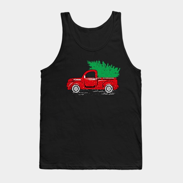 Merry Christmas Retro Vintage Red Truck Tank Top by Kimko